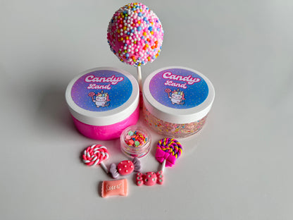 Clear Slime with sprinkles, Pink Slime, Lollipop clay piece and candy charms 