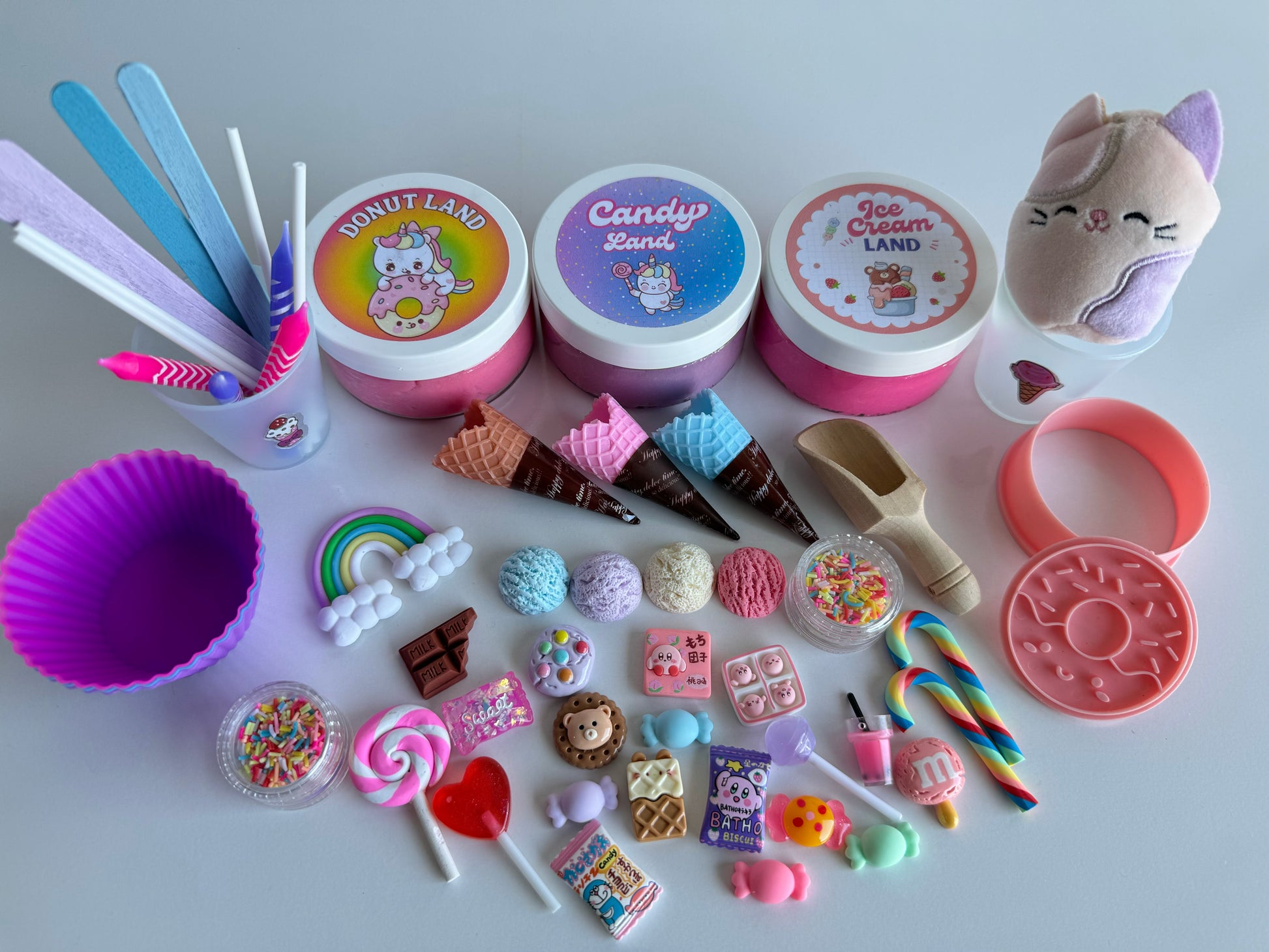 A fun handmade playdough kit with lots of sweets/lolly inspired accessories 